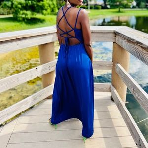 Double Split Strap Lace Up Maxi Sexy Dress